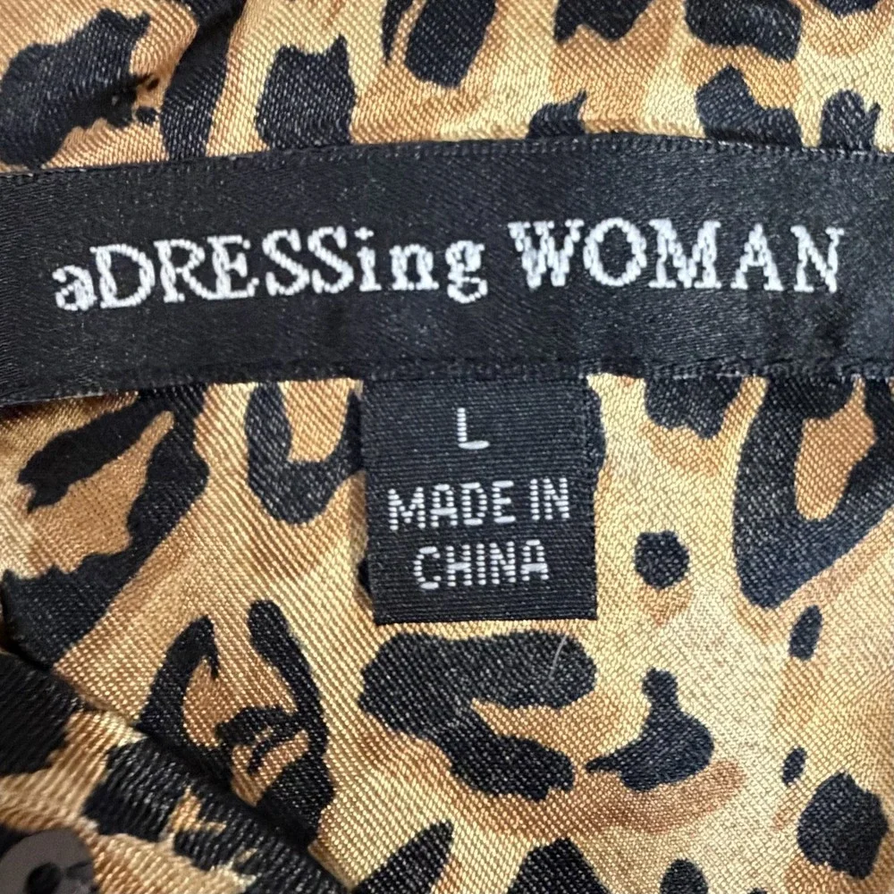 VINTAGE Adressing Woman Jacket Womens L Brown Animal Leopard Print Ruffle Y2K